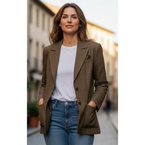 Evan Picone Suit Women's Brown Plaid Blazer Jacket Size 16 Business Casual